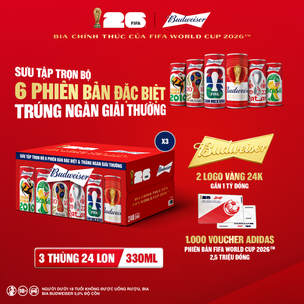 Combo 3 Thùng 24 Lon Bia Budweiser Sleek Can Chính Hãng (330ml/ lon)