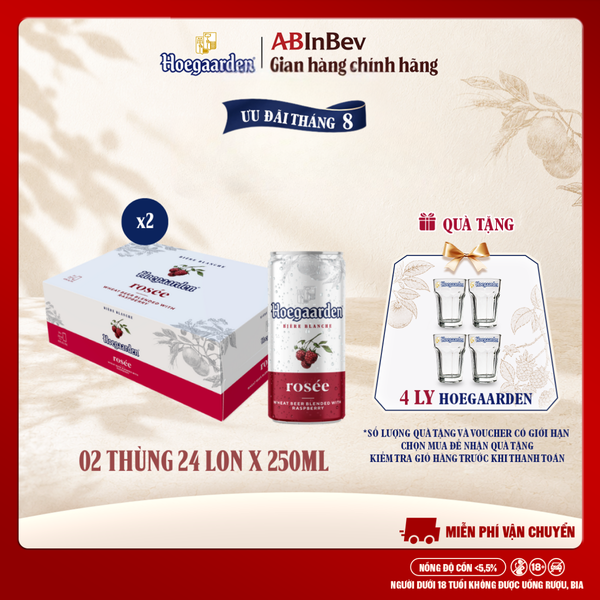 Combo 2 Thùng 24 Lon Bia Hoegaarden Rosée (250ml/lon) - Sản Phẩm Mới