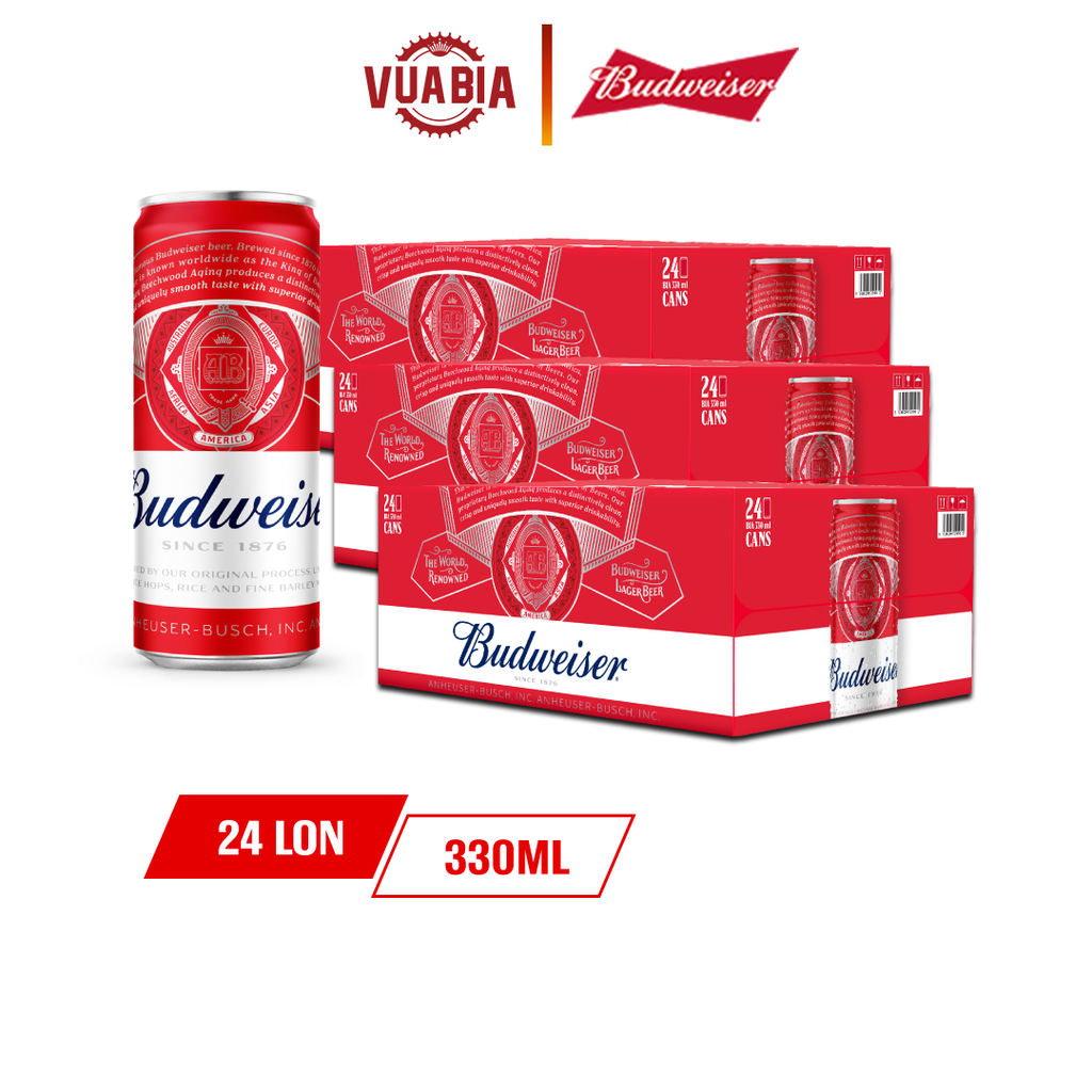 Combo 3 Thùng 24 Lon Bia Budweiser Sleek Can Chính Hãng (330ml/ lon)