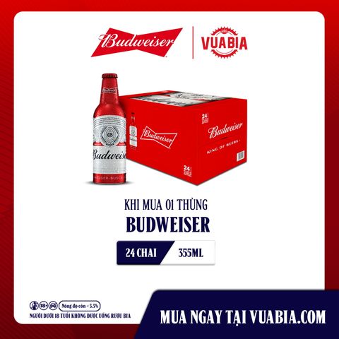 Bia Budweiser Thùng 24 Chai Aluminum 355ml Chính Hãng