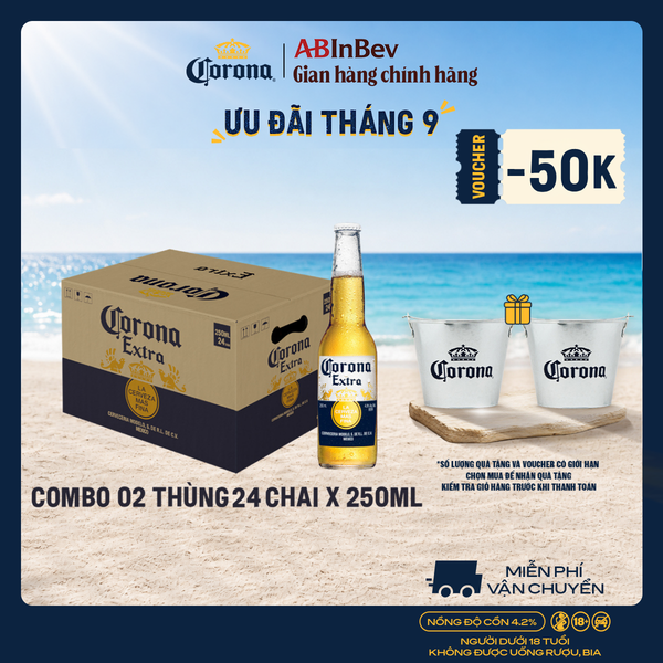 Combo 2 Thùng Bia Corona-Extra nhập khẩu thùng 24 chai (250ml/chai)