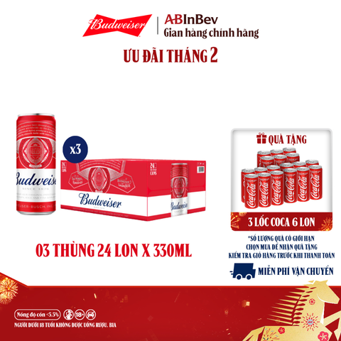 Bia Budweiser Sleek Combo 3 Thùng 24 Lon 330ml