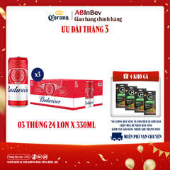 Bia Budweiser Sleek Combo 3 Thùng 24 Lon 330ml