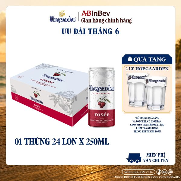 Bia Hoegaarden Rosée Thùng 24 Lon 250ml Chính Hãng