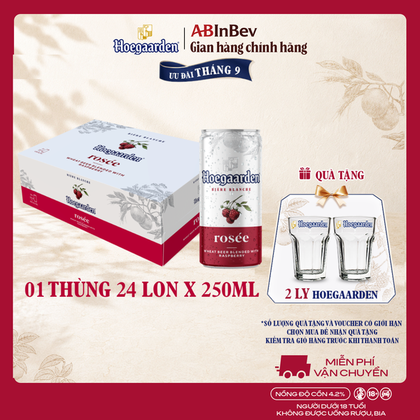 Bia Hoegaarden Rosée Thùng 24 Lon 250ml Chính Hãng