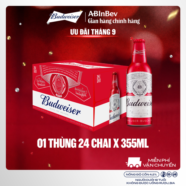 Bia Budweiser Thùng 24 Chai Aluminum 355ml Chính Hãng