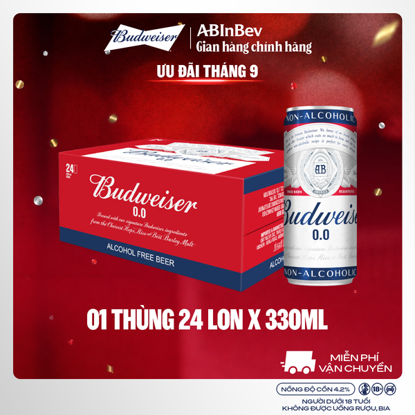 Thùng 24 Lon Bia Budweiser Không Độ Cồn (330ml/ lon)
