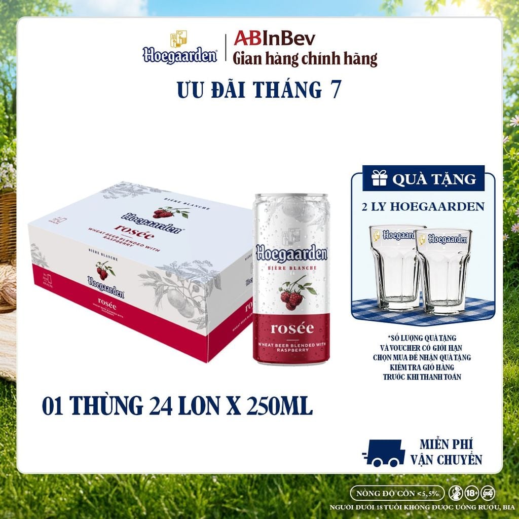 Bia Hoegaarden Rosée Thùng 24 Lon 250ml Chính Hãng