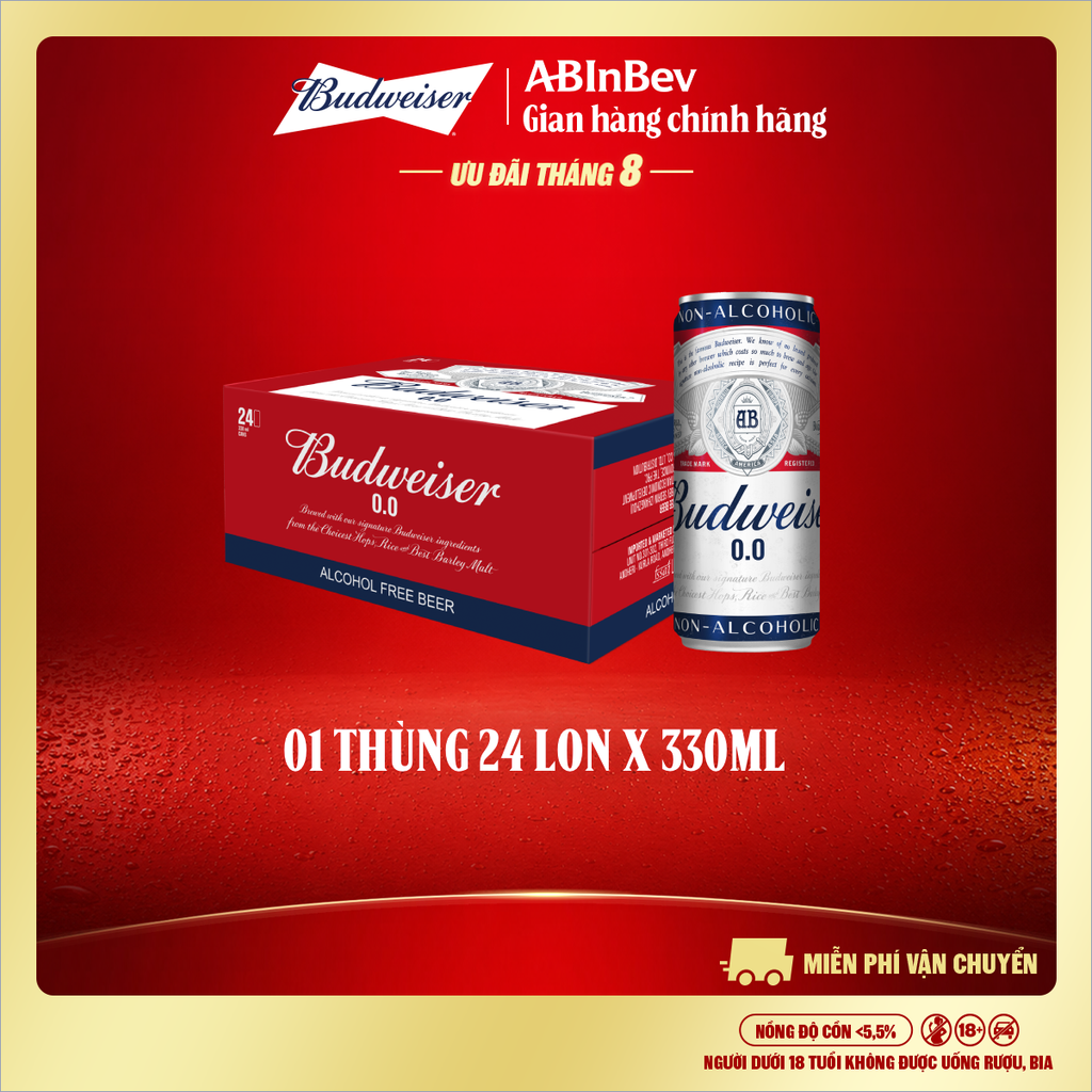 Thùng 24 Lon Bia Budweiser Không Độ Cồn (330ml/ lon)