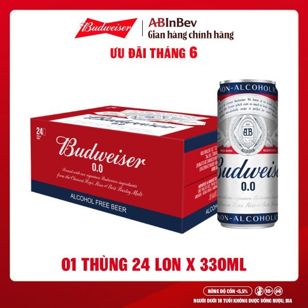 Thùng 24 Lon Bia Budweiser Không Độ Cồn (330ml/ lon)
