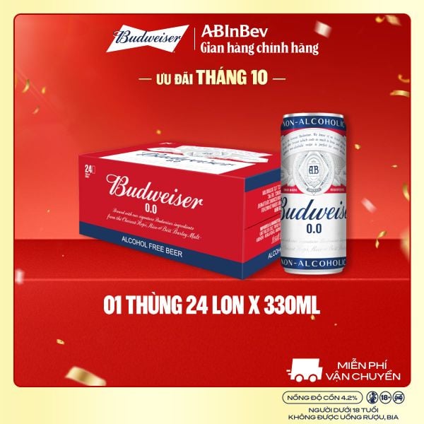Thùng 24 Lon Bia Budweiser Không Độ Cồn (330ml/ lon)