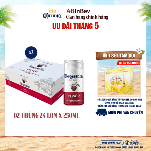 Combo 2 Thùng 24 Lon Bia Hoegaarden Rosée (250ml/lon) - Sản Phẩm Mới