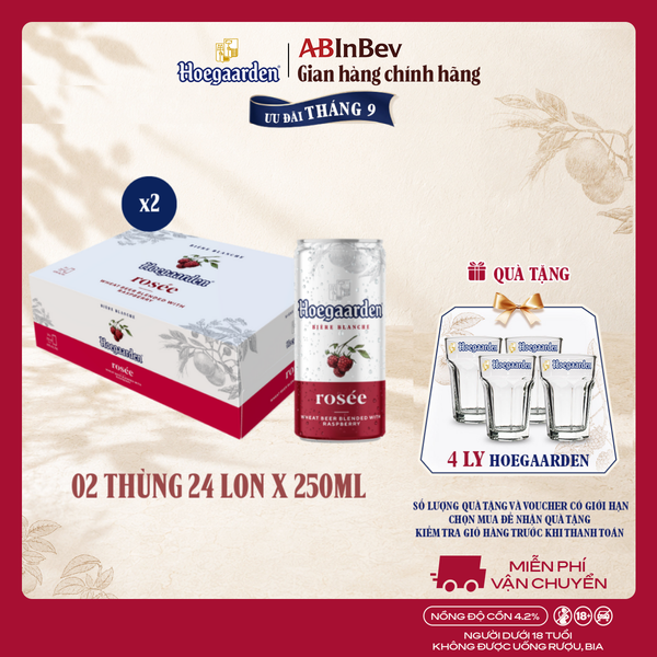 Combo 2 Thùng 24 Lon Bia Hoegaarden Rosée (250ml/lon) - Sản Phẩm Mới