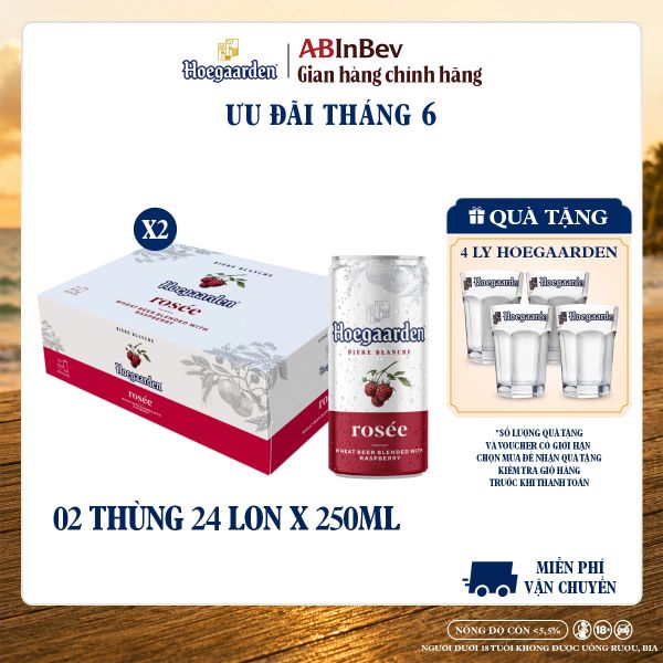 Combo 2 Thùng 24 Lon Bia Hoegaarden Rosée (250ml/lon) - Sản Phẩm Mới