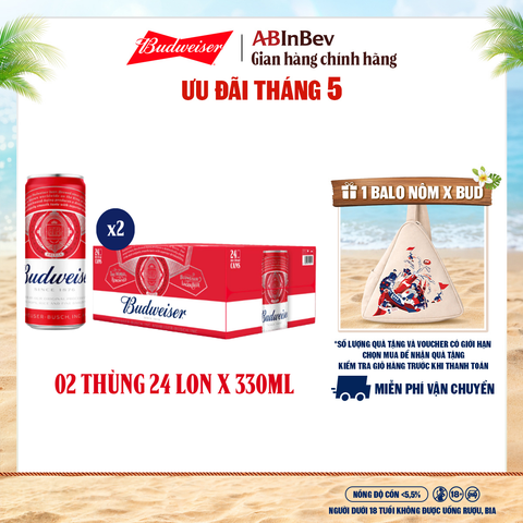 Combo 2 Thùng 24 Lon Bia Budweiser Sleek Can Chính Hãng (330ml/ lon)