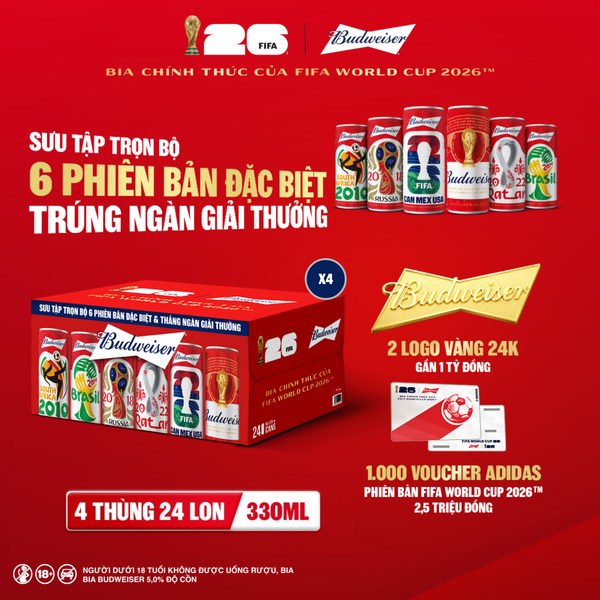 Combo 4 Thùng 24 Lon Bia Budweiser Sleek Can Chính Hãng (330ml/ lon)