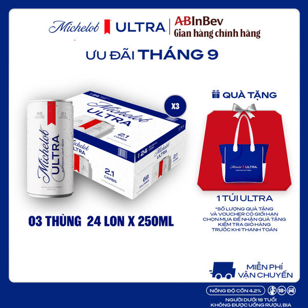 Combo 3 Thùng 24 Lon Bia Michelob ULTRA Chính Hãng (250ml/ lon)