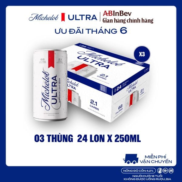 Combo 3 Thùng 24 Lon Bia Michelob ULTRA Chính Hãng (250ml/ lon)