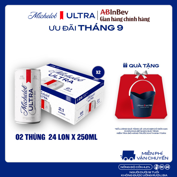 Combo 2 Thùng 24 Lon Bia Michelob ULTRA Chính Hãng (250ml/ lon)