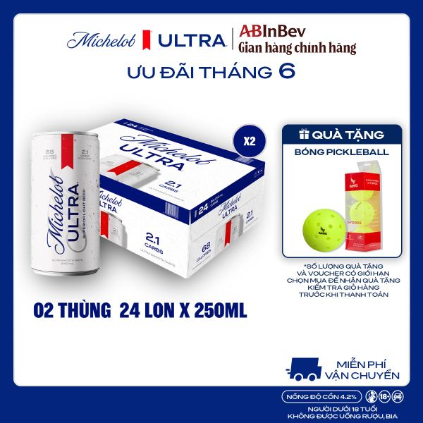 Combo 2 Thùng 24 Lon Bia Michelob ULTRA Chính Hãng (250ml/ lon)