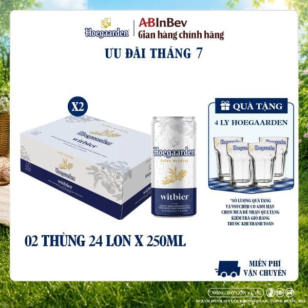 Combo 2 Thùng 24 Lon Bia Hoegaarden white bỉ thùng 24 lon (250ml/lon)