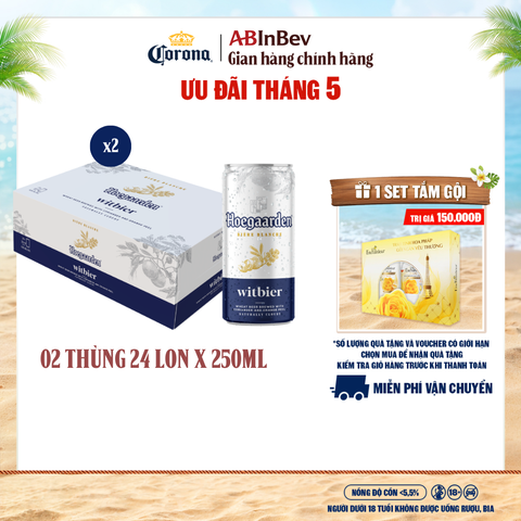 Combo 2 Thùng 24 Lon Bia Hoegaarden white bỉ thùng 24 lon (250ml/lon)