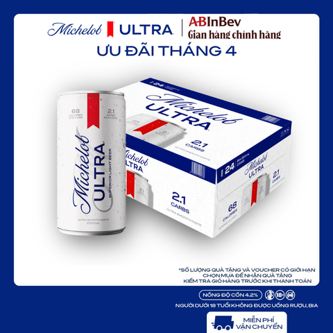Nồng Độ Cồn 4.2% - Thùng 24 Lon Bia Michelob ULTRA Chính Hãng (250ml/ lon)