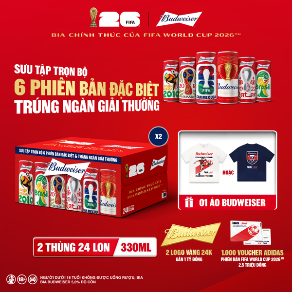 Combo 2 Thùng 24 Lon Bia Budweiser Sleek Can Chính Hãng (330ml/ lon)