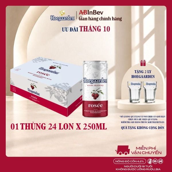 Bia Hoegaarden Rosée Thùng 24 Lon 250ml Chính Hãng