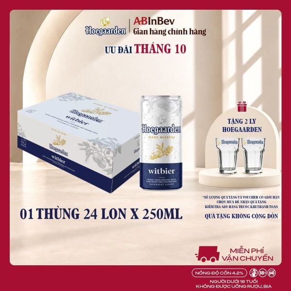 Bia Hoegaarden White Thùng 24 Lon 250ml Chính Hãng Mới