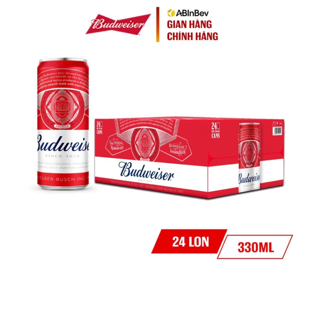Combo 4 Thùng 24 Lon Bia Budweiser Sleek Can Chính Hãng (330ml/ lon)