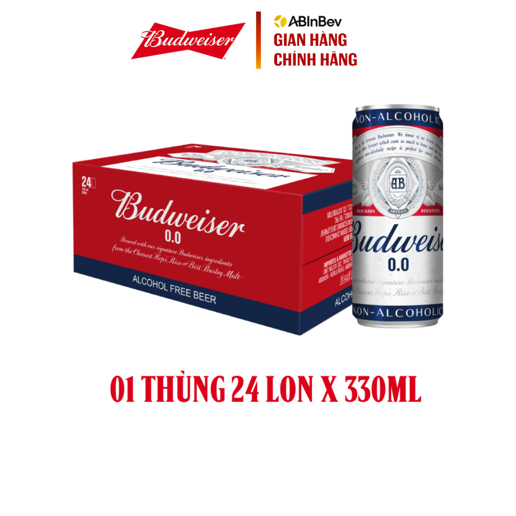 Thùng 24 Lon Bia Budweiser Không Độ Cồn (330ml/ lon)