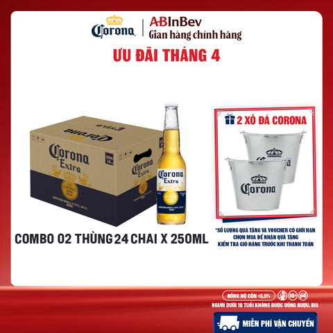 Combo 2 Thùng Bia Corona-Extra nhập khẩu thùng 24 chai (250ml/chai)