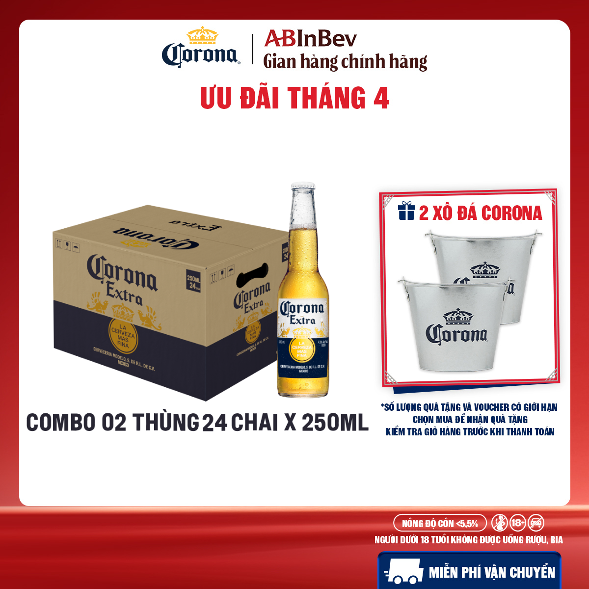 Combo 2 Thùng Bia Corona-Extra nhập khẩu thùng 24 chai (250ml/chai)