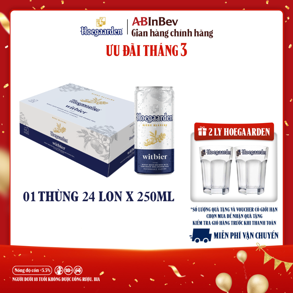 Bia Hoegaarden White Thùng 24 Lon 250ml Chính Hãng Mới