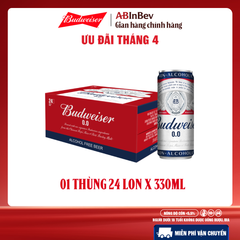 Thùng 24 Lon Bia Budweiser Không Độ Cồn (330ml/ lon)