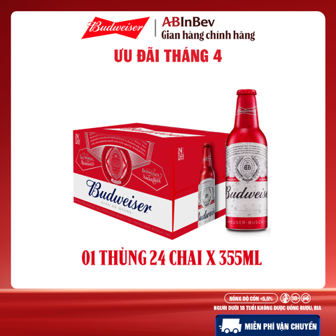 Bia Budweiser Thùng 24 Chai Aluminum 355ml Chính Hãng