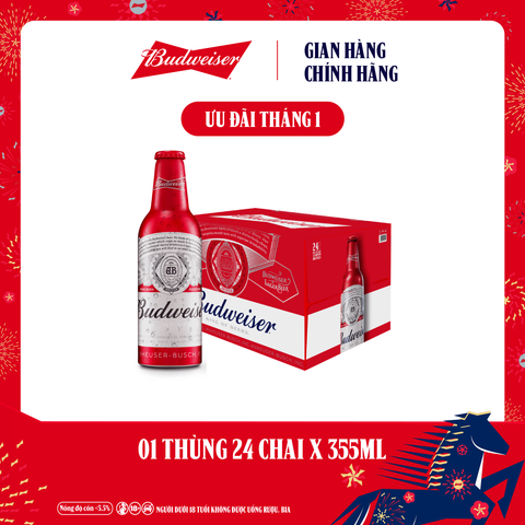 Bia Budweiser Thùng 24 Chai Aluminum 355ml Chính Hãng