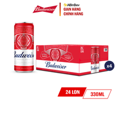Combo 4 Thùng 24 Lon Bia Budweiser Sleek Can Chính Hãng (330ml/ lon)