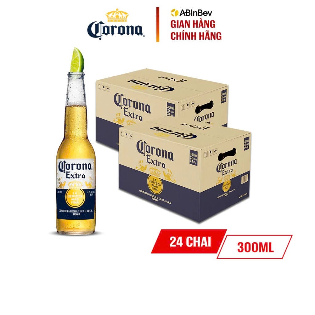 Combo 2 Thùng Bia Corona Extra Nhập Khẩu Thùng 24 Chai (300ml/chai)