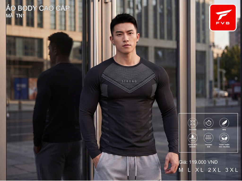 Áo Thể Thao Body Dài Tay Cao Cấp FVB Mã TN3 — Thiết Kế Mạnh Mẽ, Tôn Dáng Săn Chắc