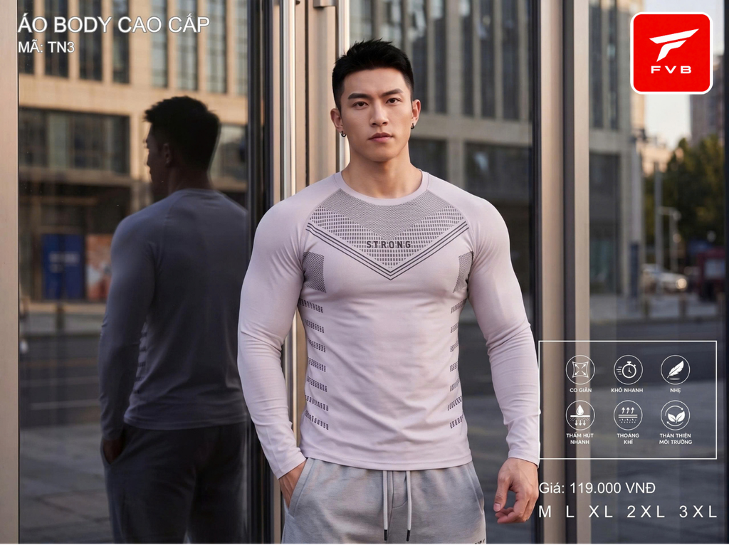 Áo Thể Thao Body Dài Tay Cao Cấp FVB Mã TN1 — Thiết Kế Mạnh Mẽ, Tôn Dáng Săn Chắc