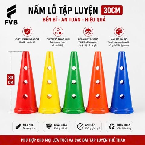 Nấm Lỗ Tập Luyện 30cm FVB — Phụ Kiện Đánh Dấu Sân Và Tạo Chướng Ngại Vật Linh Hoạt