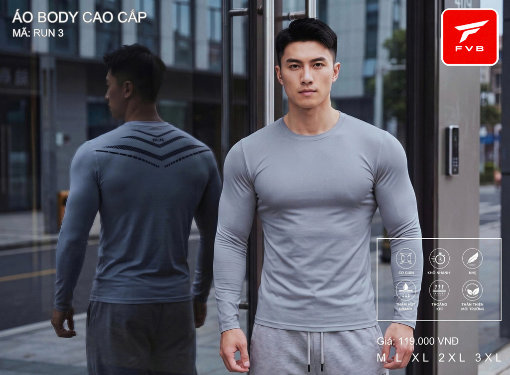 Áo Thể Thao Body Dài Tay Cao Cấp FVB Mã RUN4 — Thiết Kế Lưng Phản Quang Thể Thao Đỉnh Cao
