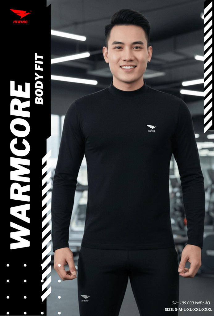 Áo Body Cao Cấp HIWING WARMCORE-1 Giữ Nhiệt, Co Giãn 4 Chiều, Chống Nhăn Màu Đen