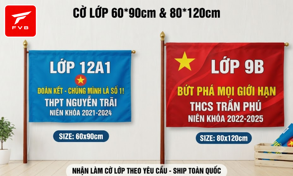 Cờ Lớp, Cờ Công Ty, Cờ Team Vải Lụa Cao Cấp — In Theo Yêu Cầu Thiết Kế Miễn Phí