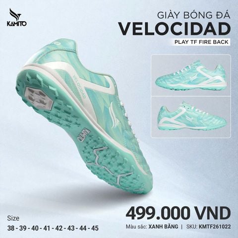 Giày Bóng Đá Kamito Velocidad Play TF (Fire Back) Màu Xanh - Chính Hãng, Tối Ưu Trên Sân Cỏ