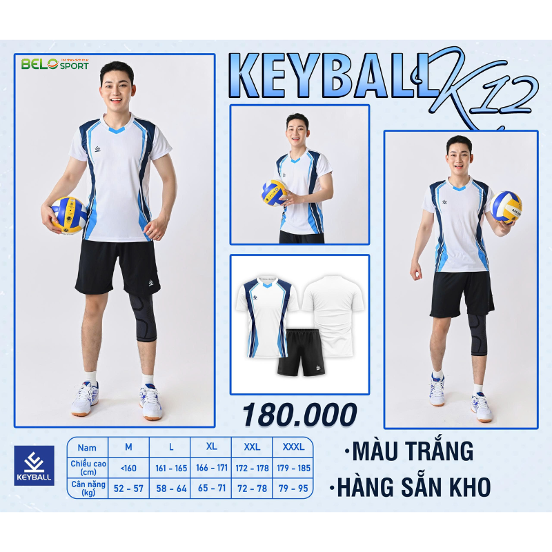 Áo Bóng Chuyền Keyball K12 - Màu Trắng