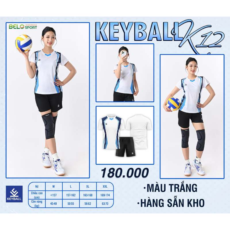 Áo Bóng Chuyền Keyball K12 - Màu Trắng