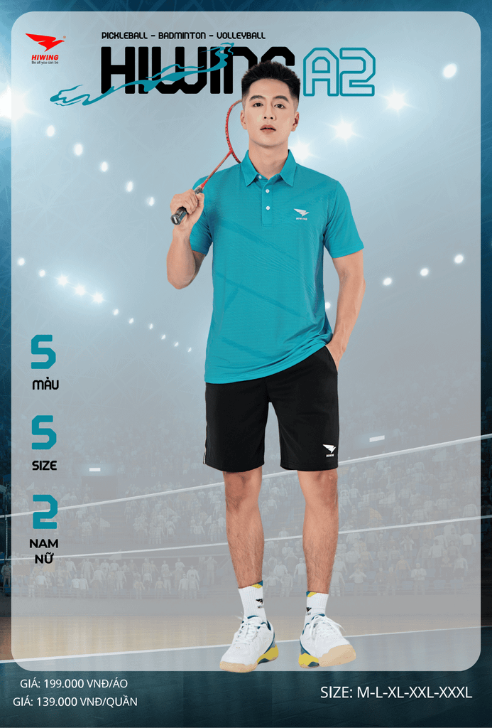 Áo Cầu Lông , Pickleball Hiwing A2 - Màu Xanh Lý